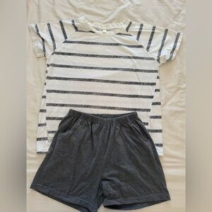 Striped T-Shirt and Gray Shorts Set